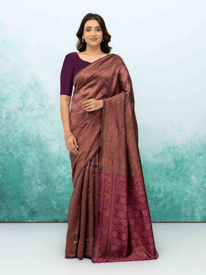 Mauve Pink &amp; Purple Banarasi Lichi Silk Saree