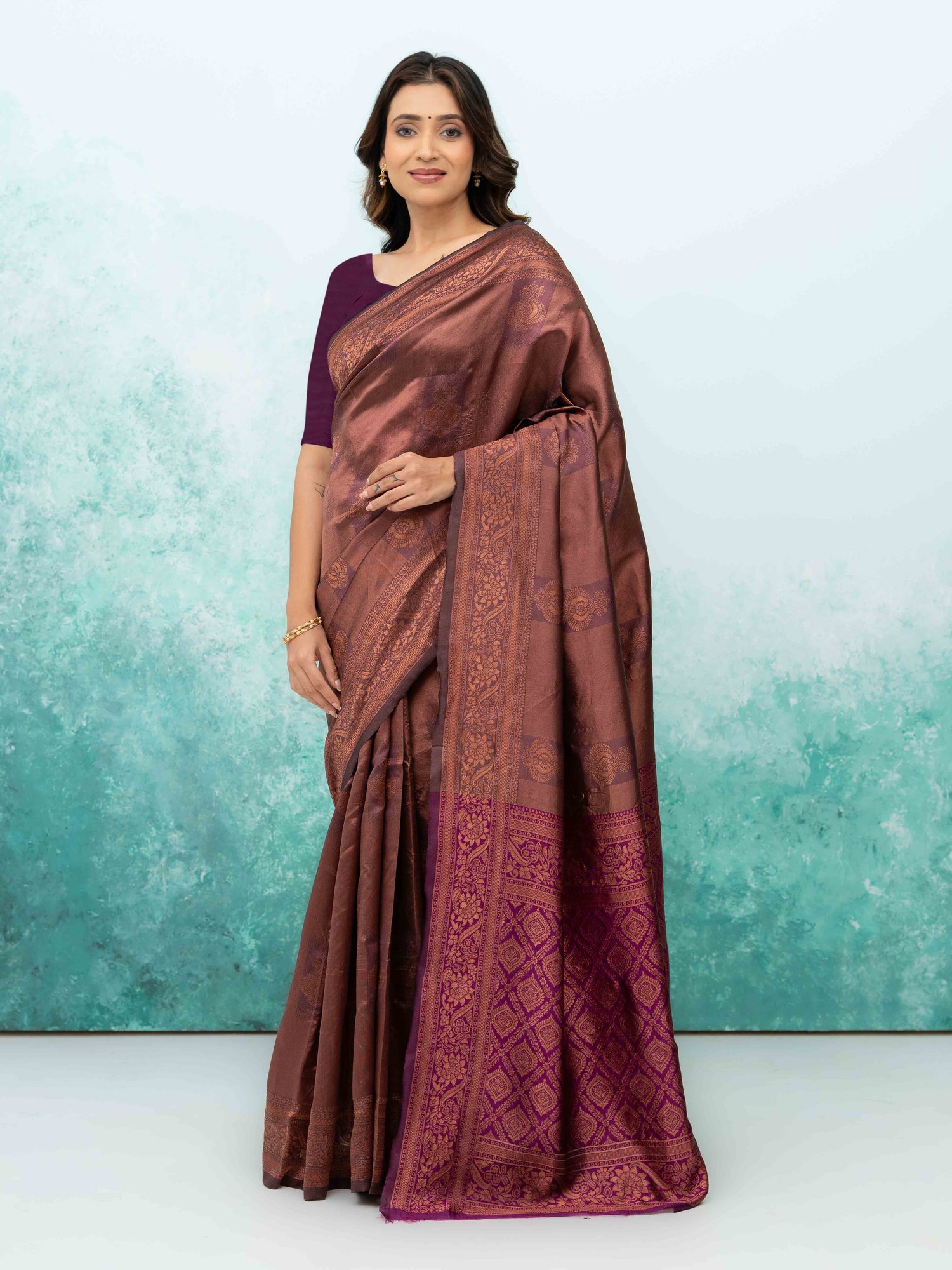 Mauve Pink &amp; Purple Banarasi Lichi Silk Saree