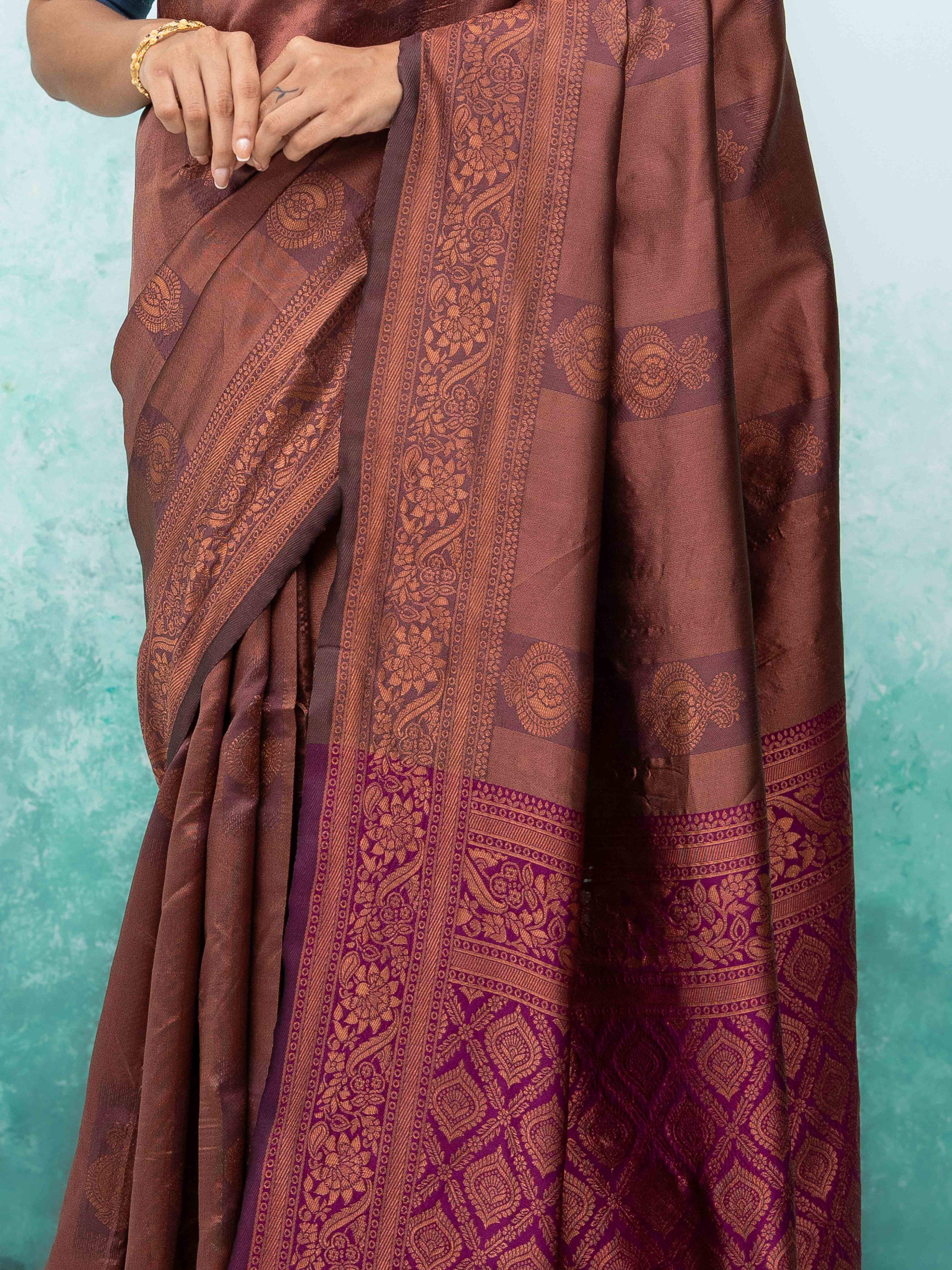 Mauve Pink &amp; Purple Banarasi Lichi Silk Saree