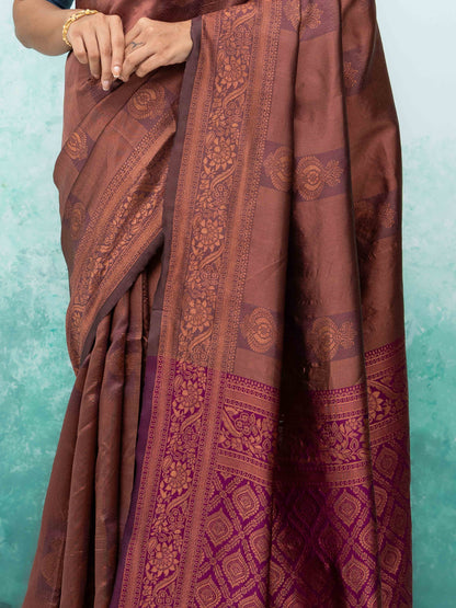 Mauve Pink &amp; Purple Banarasi Lichi Silk Saree