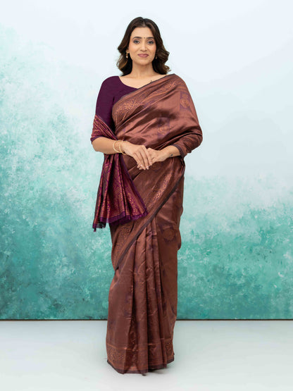 Mauve Pink &amp; Purple Banarasi Lichi Silk Saree