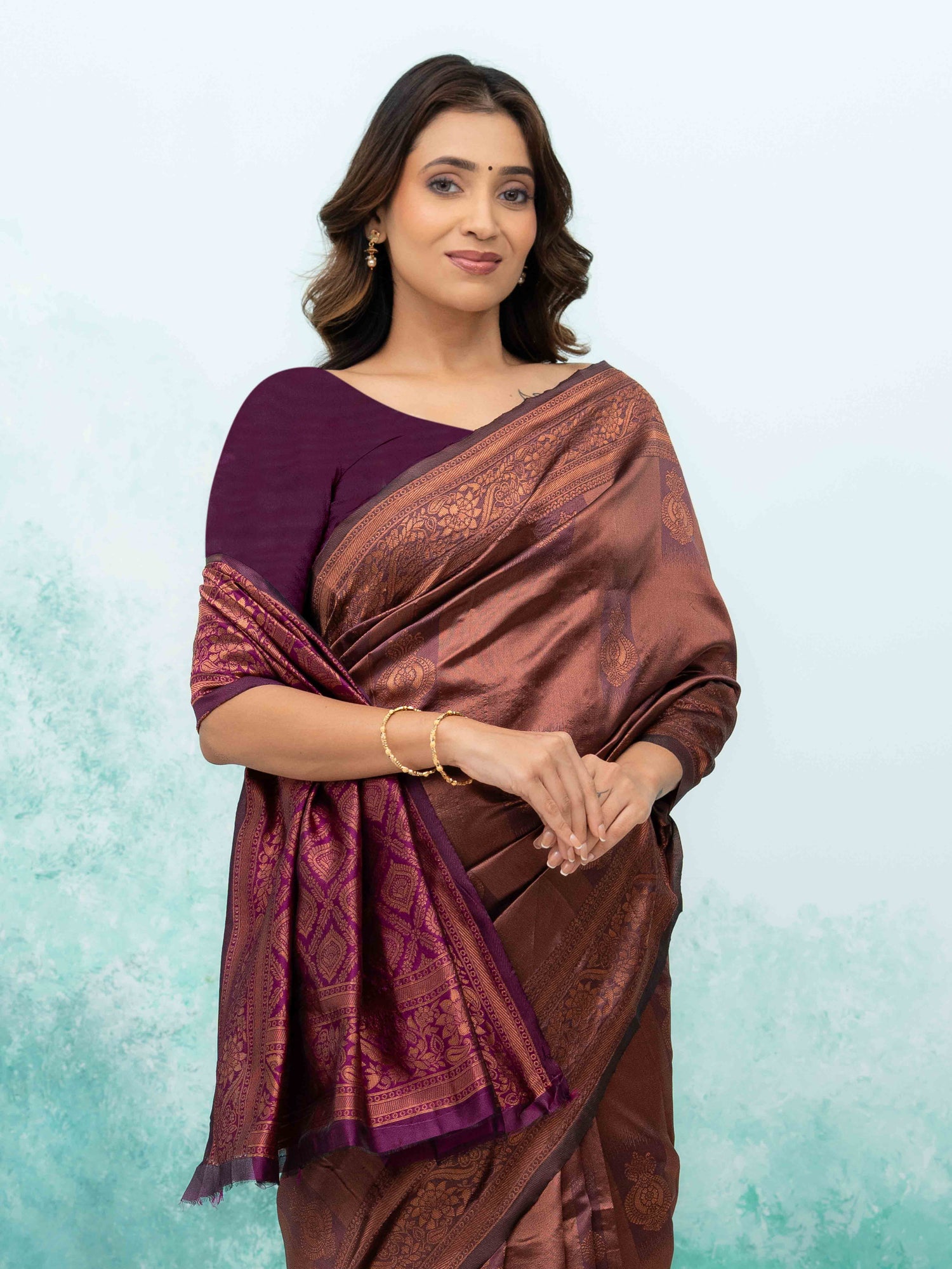Mauve Pink &amp; Purple Banarasi Lichi Silk Saree