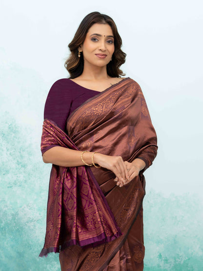 Mauve Pink &amp; Purple Banarasi Lichi Silk Saree