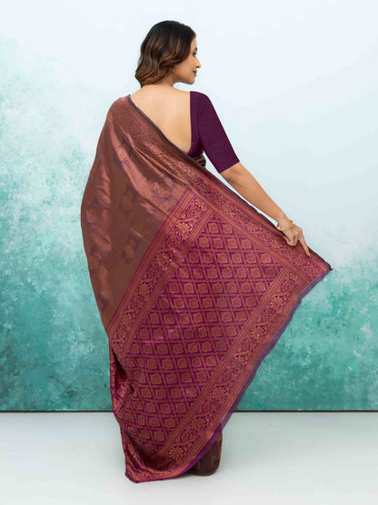 Mauve Pink &amp; Purple Banarasi Lichi Silk Saree