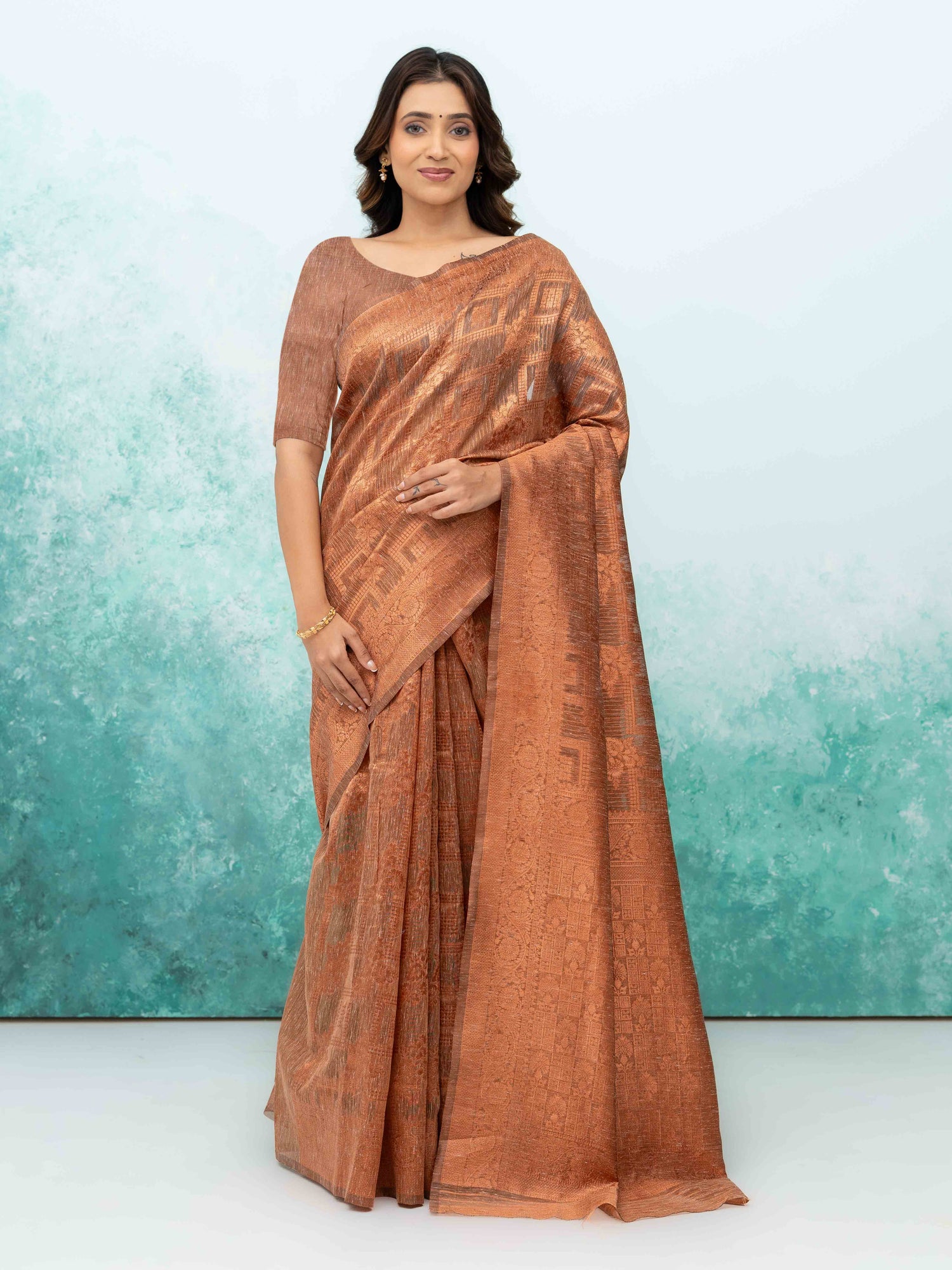 Rust Brown Poly Cotton Saree