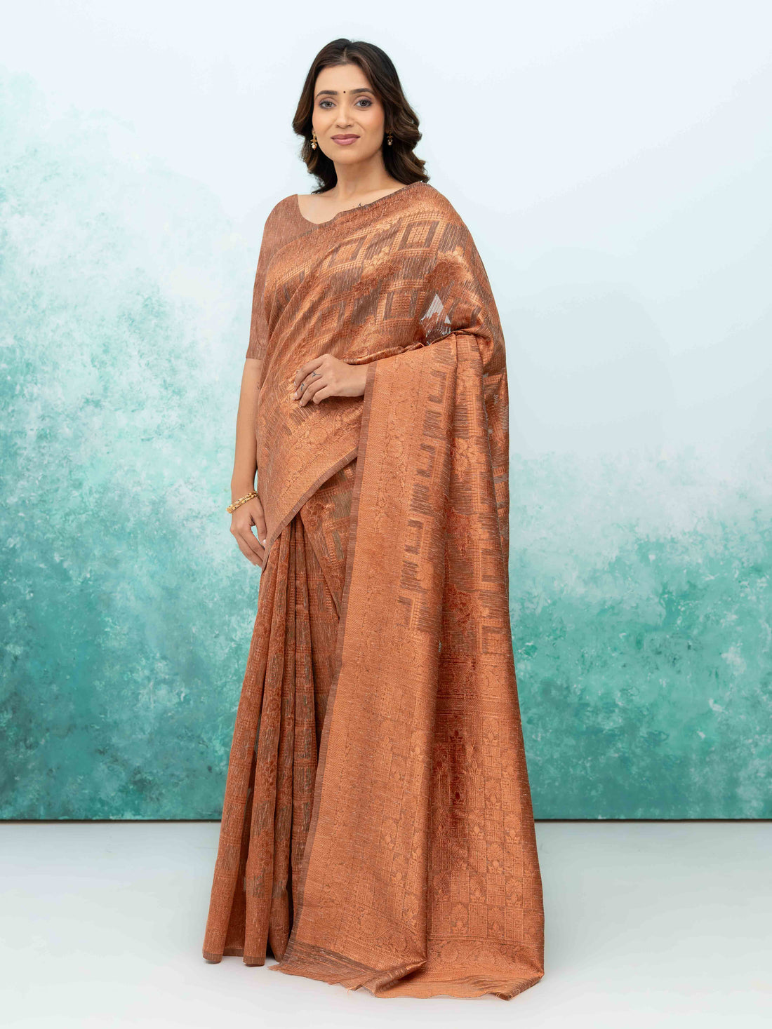 Rust Brown Poly Cotton Saree