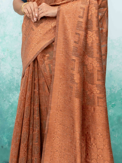 Rust Brown Poly Cotton Saree