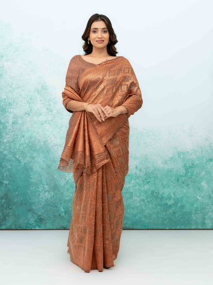 Rust Brown Poly Cotton Saree