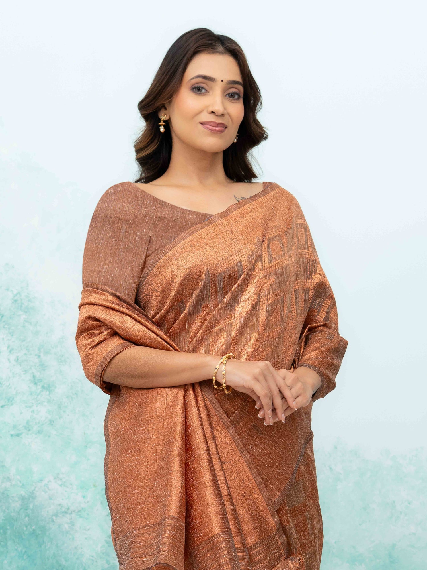 Rust Brown Poly Cotton Saree
