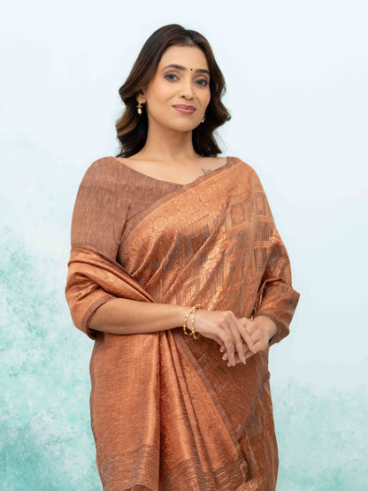 Rust Brown Poly Cotton Saree