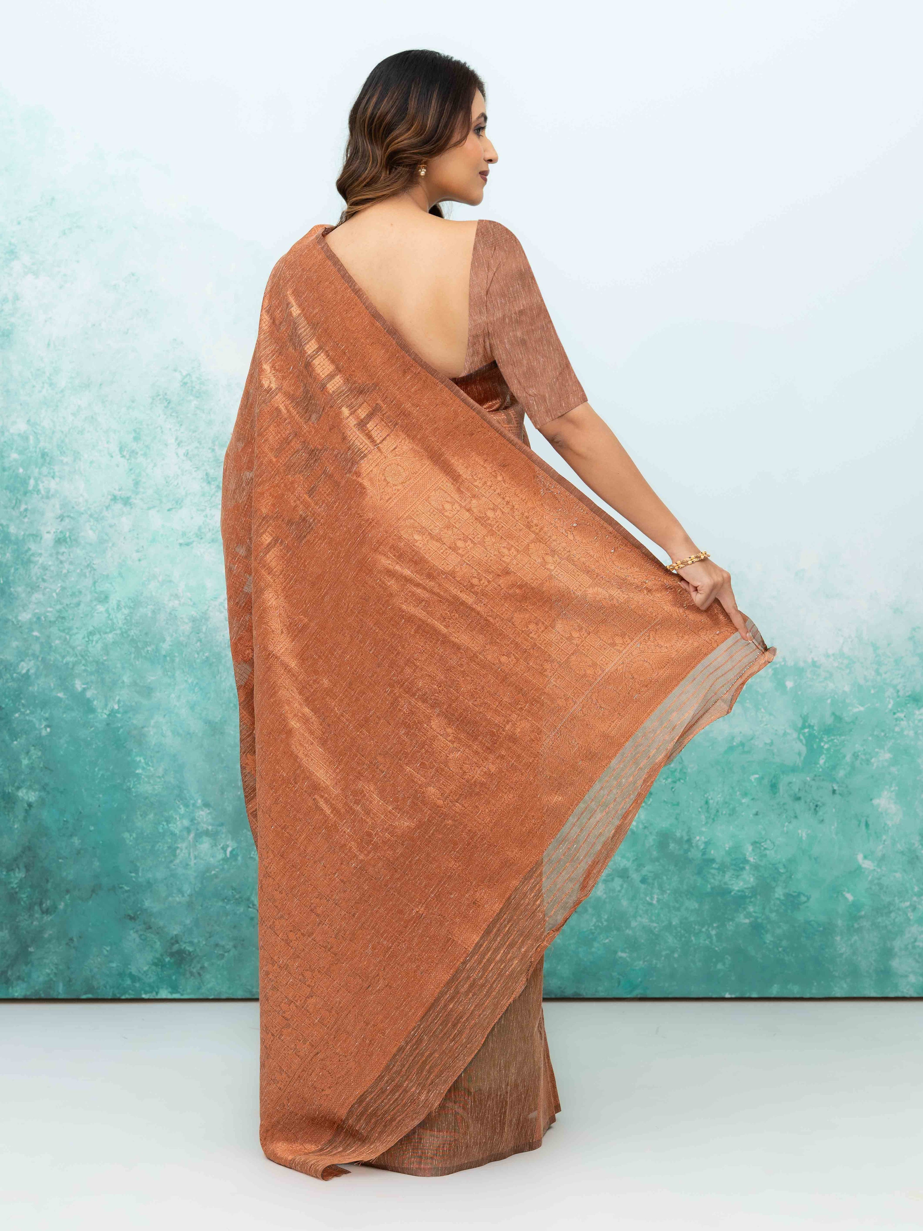 Rust Brown Poly Cotton Saree