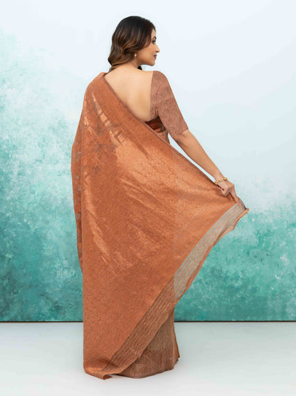 Rust Brown Poly Cotton Saree