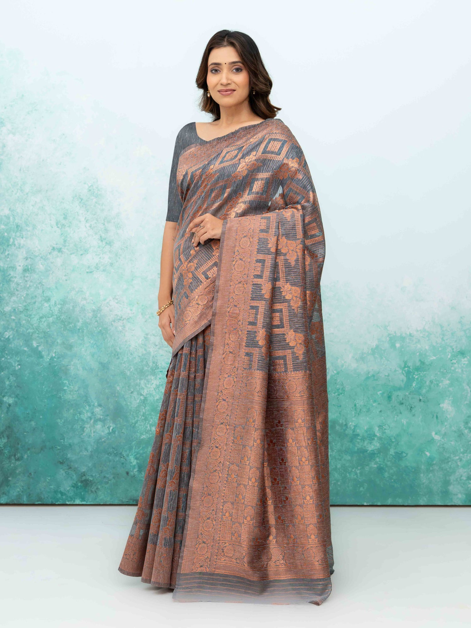 Gray Poly Cotton Saree