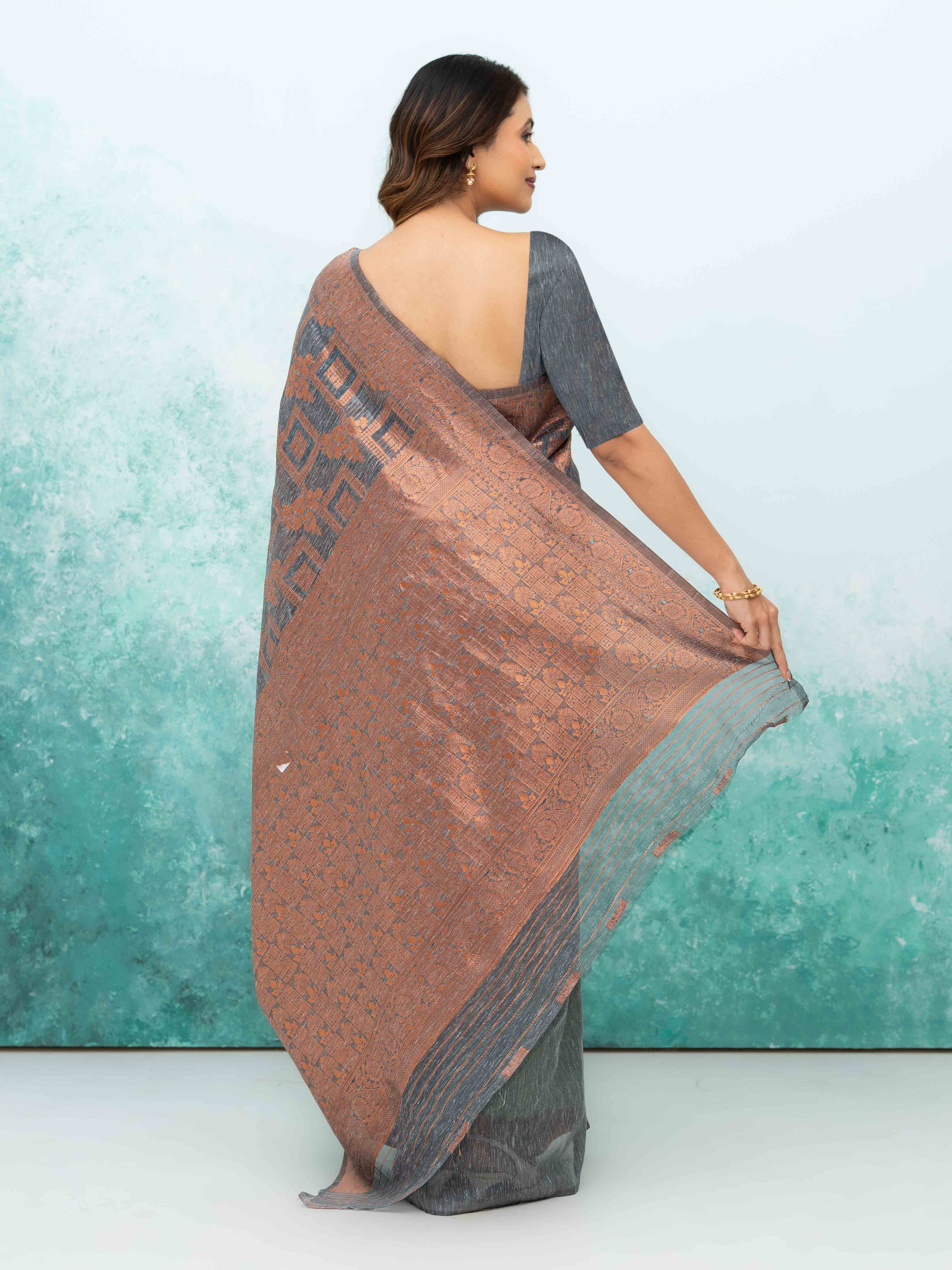 Gray Poly Cotton Saree