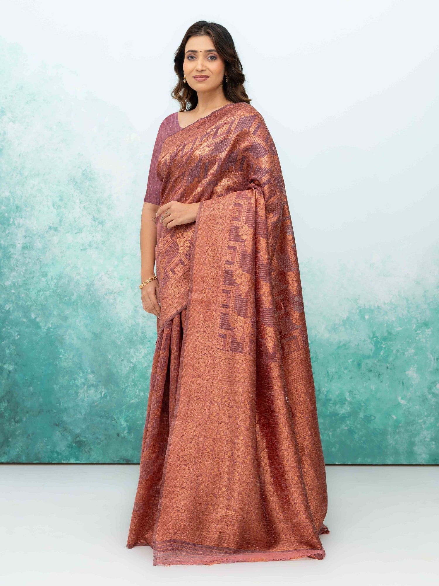 Rose Pink Poly Cotton Saree