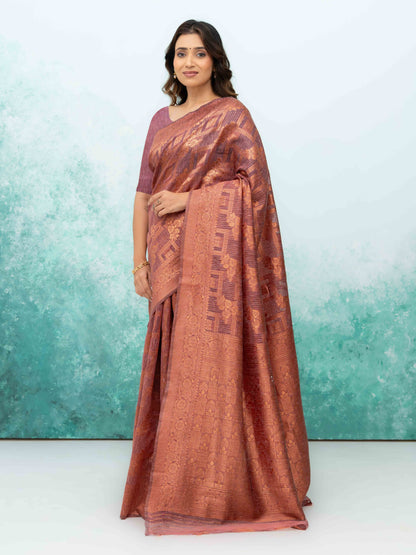 Rose Pink Poly Cotton Saree