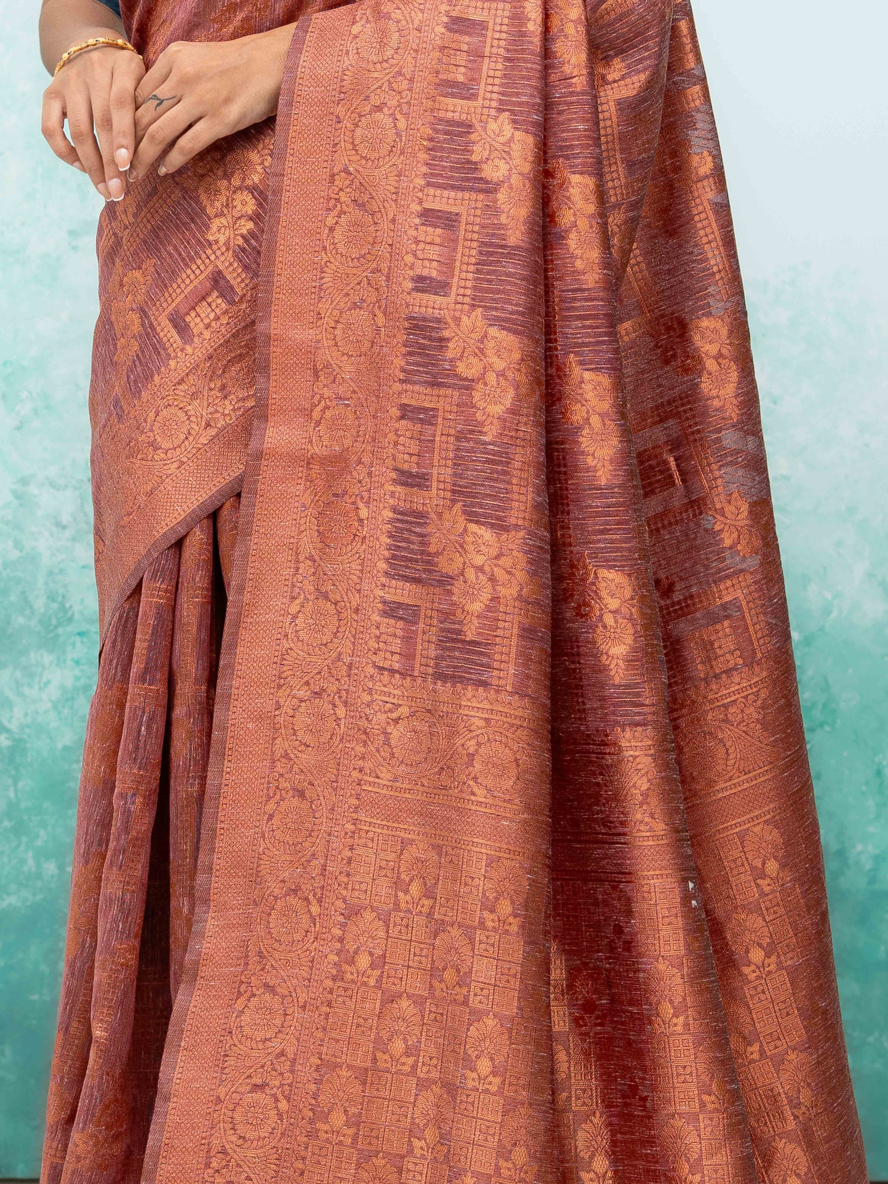 Rose Pink Poly Cotton Saree