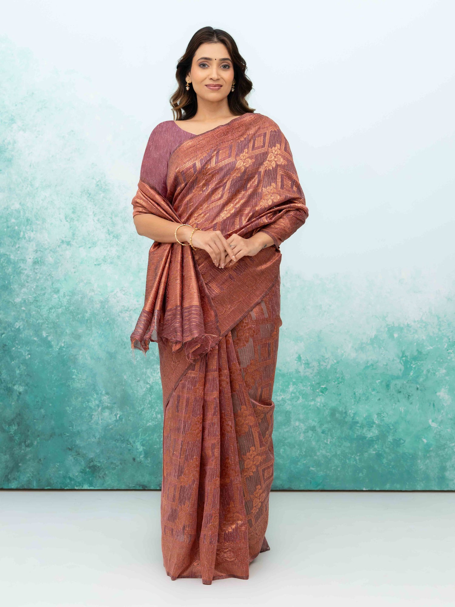 Rose Pink Poly Cotton Saree