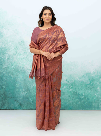 Rose Pink Poly Cotton Saree
