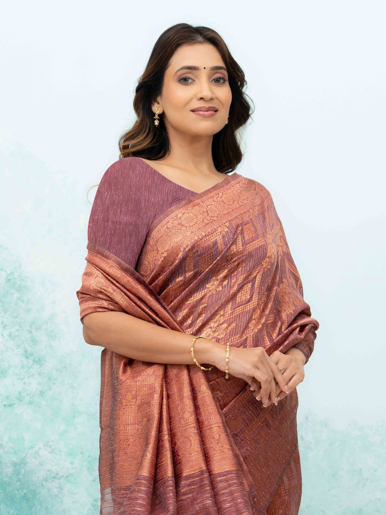 Rose Pink Poly Cotton Saree