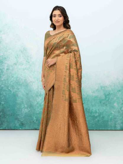 Olive Green Poly Cotton Saree