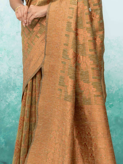 Olive Green Poly Cotton Saree
