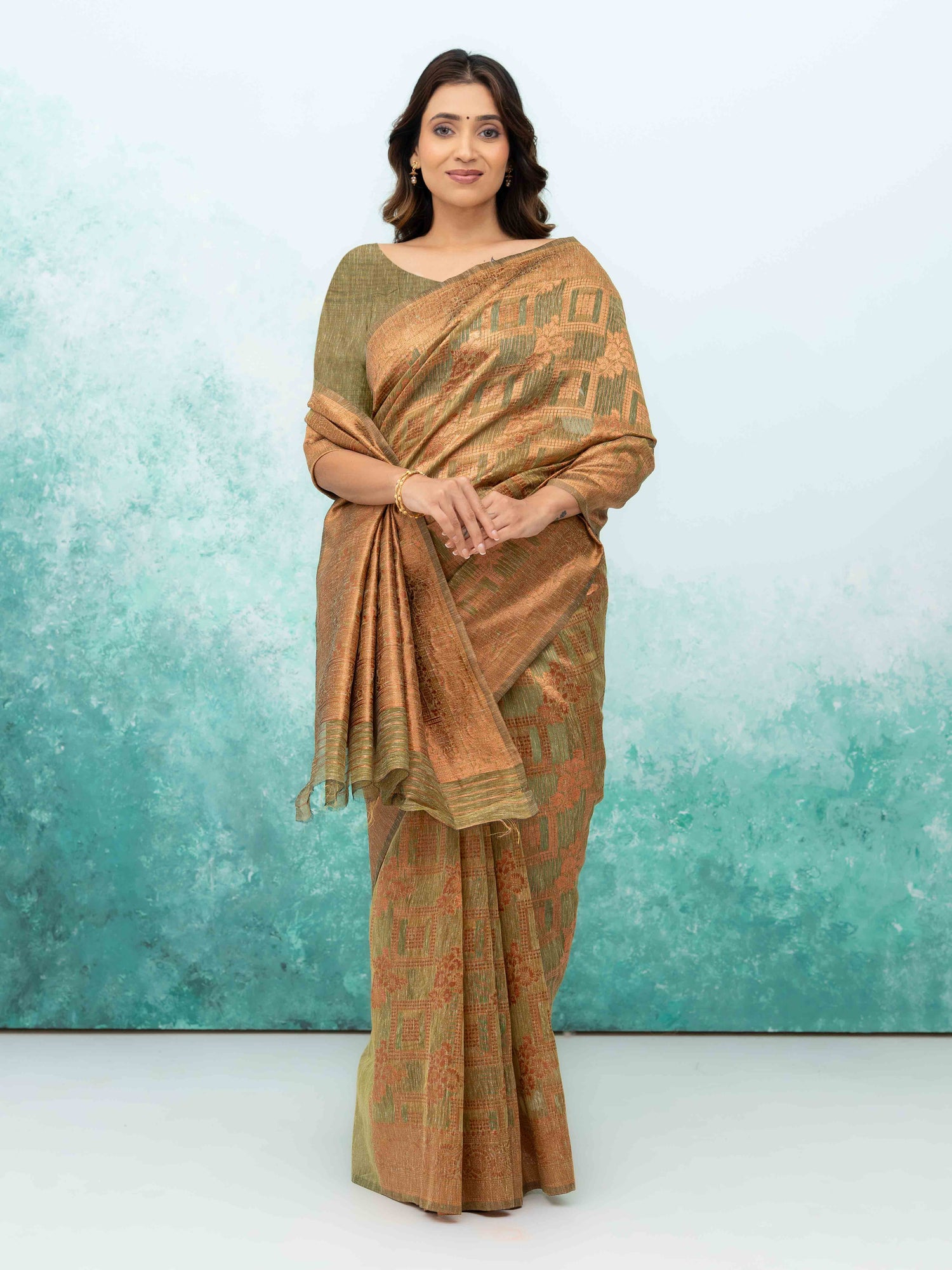 Olive Green Poly Cotton Saree