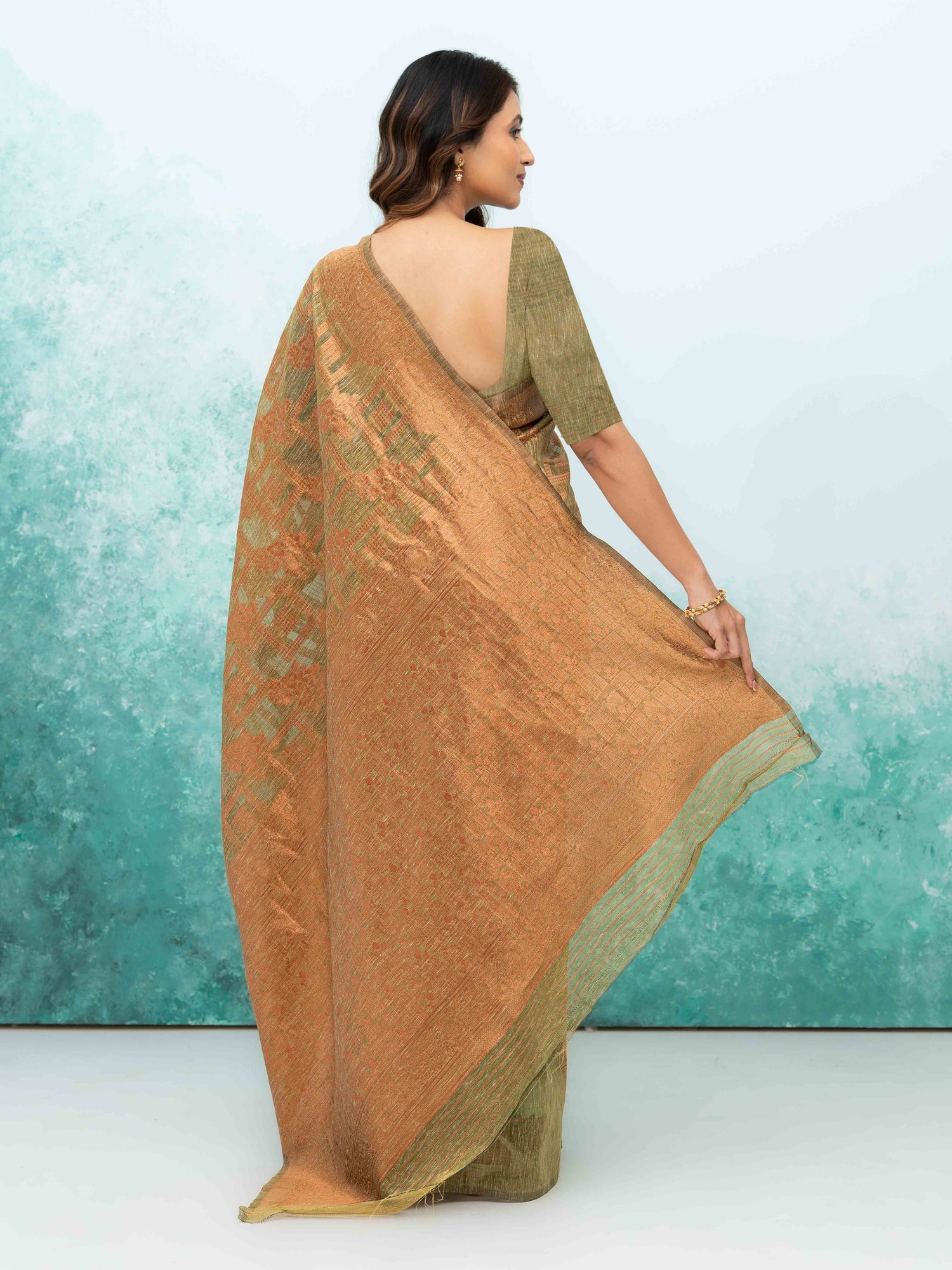 Olive Green Poly Cotton Saree