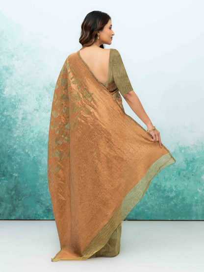 Olive Green Poly Cotton Saree