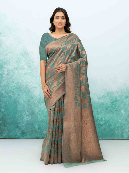 Teal Blue Poly Cotton Saree