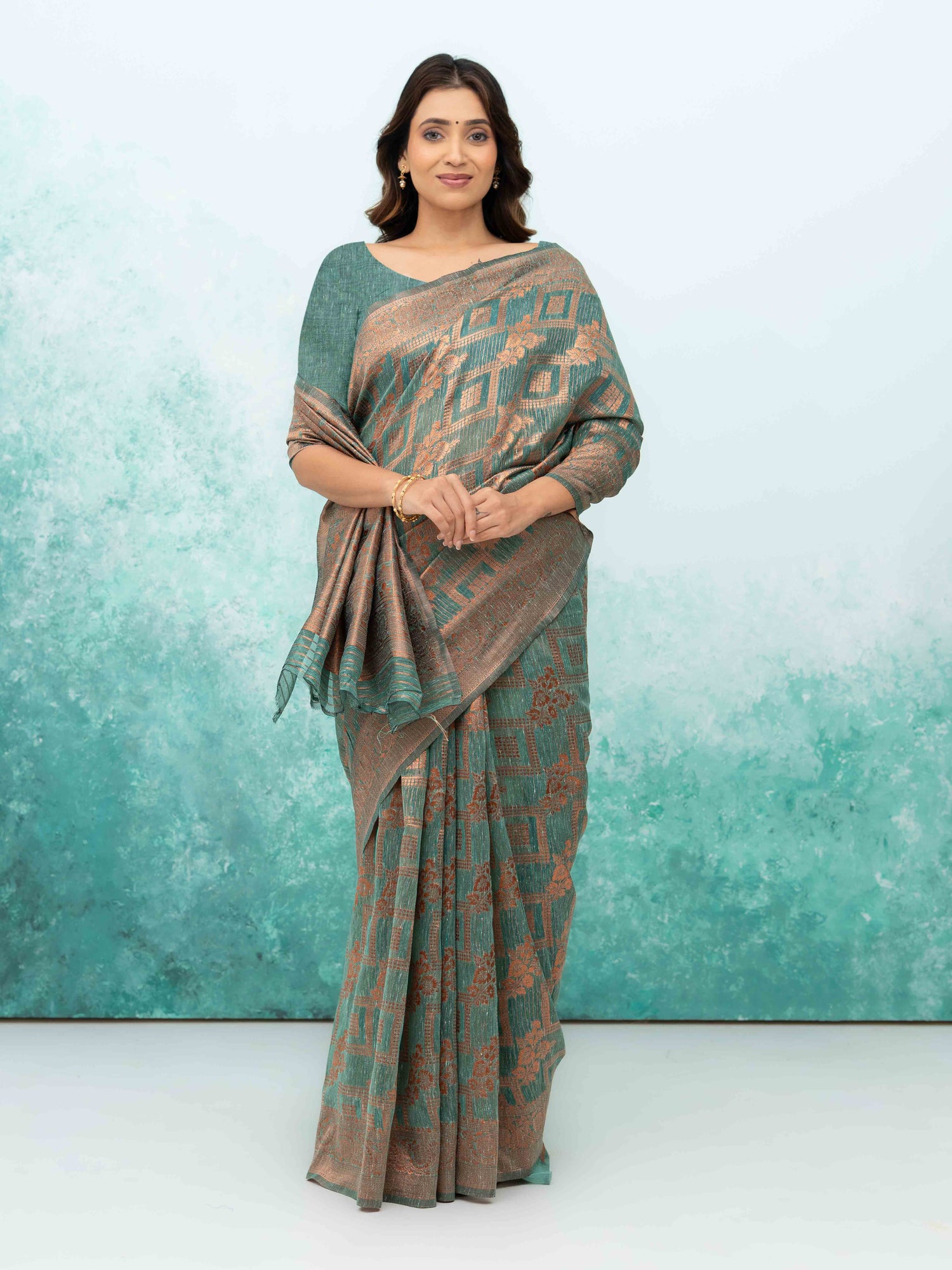 Teal Blue Poly Cotton Saree