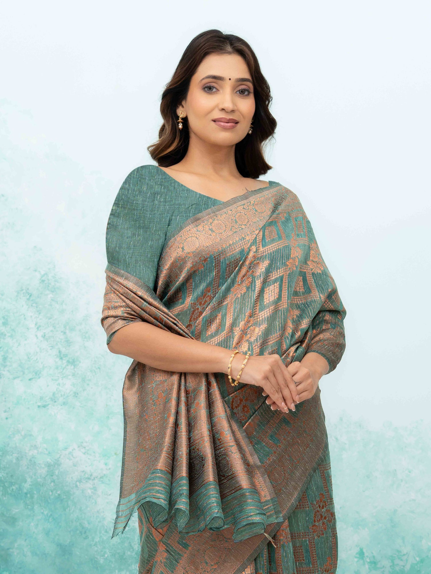 Teal Blue Poly Cotton Saree