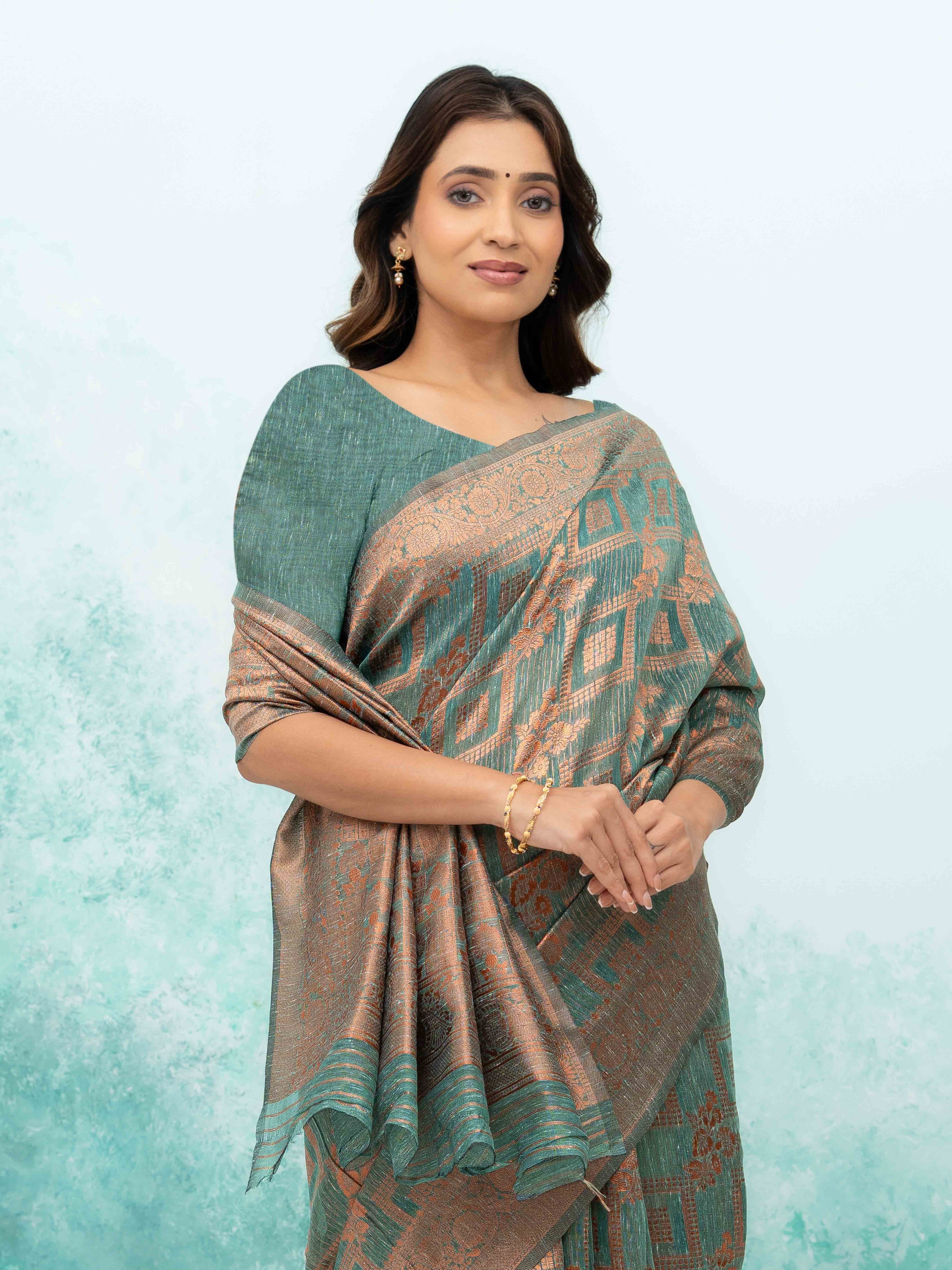 Teal Blue Poly Cotton Saree