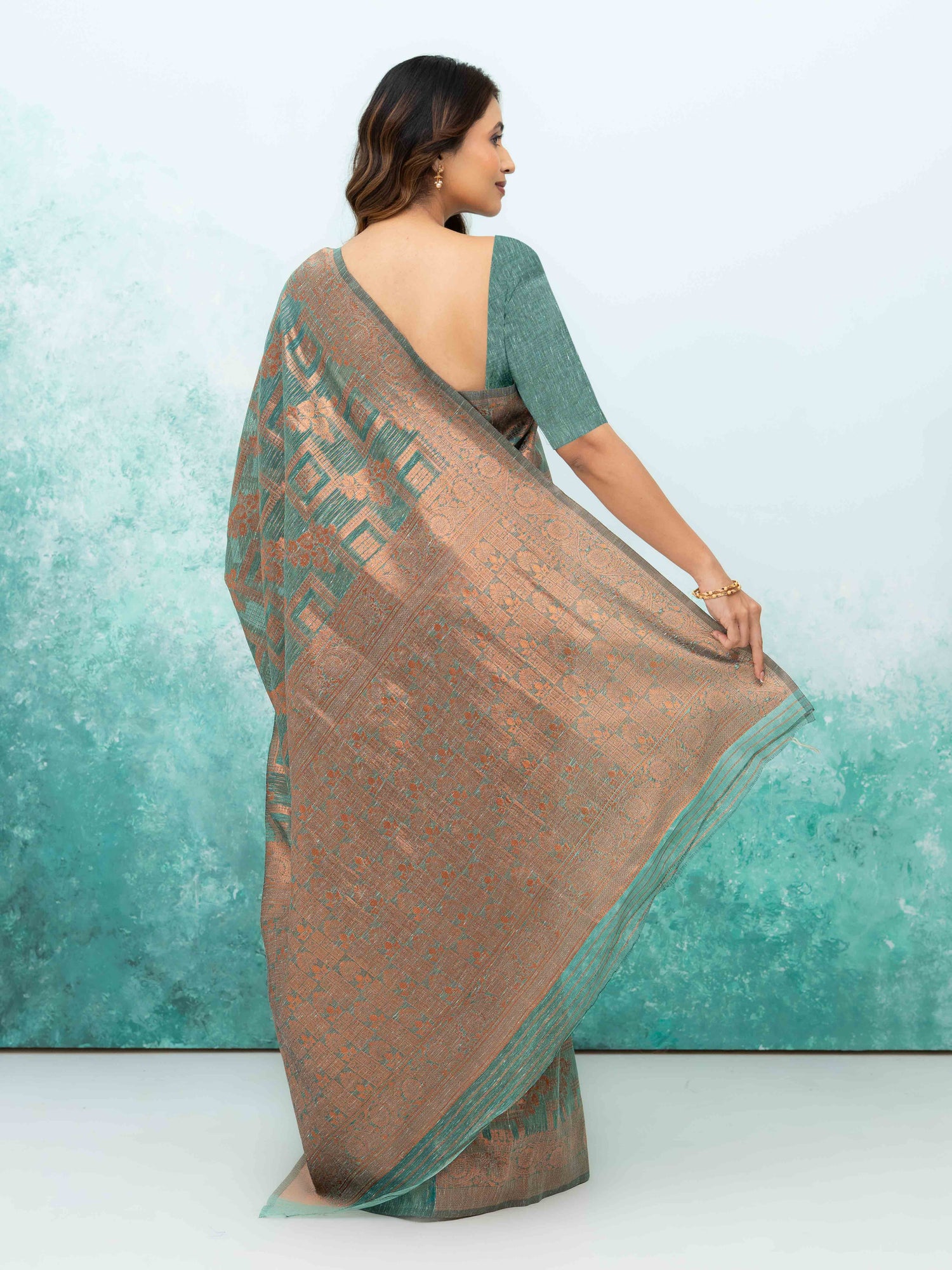 Teal Blue Poly Cotton Saree