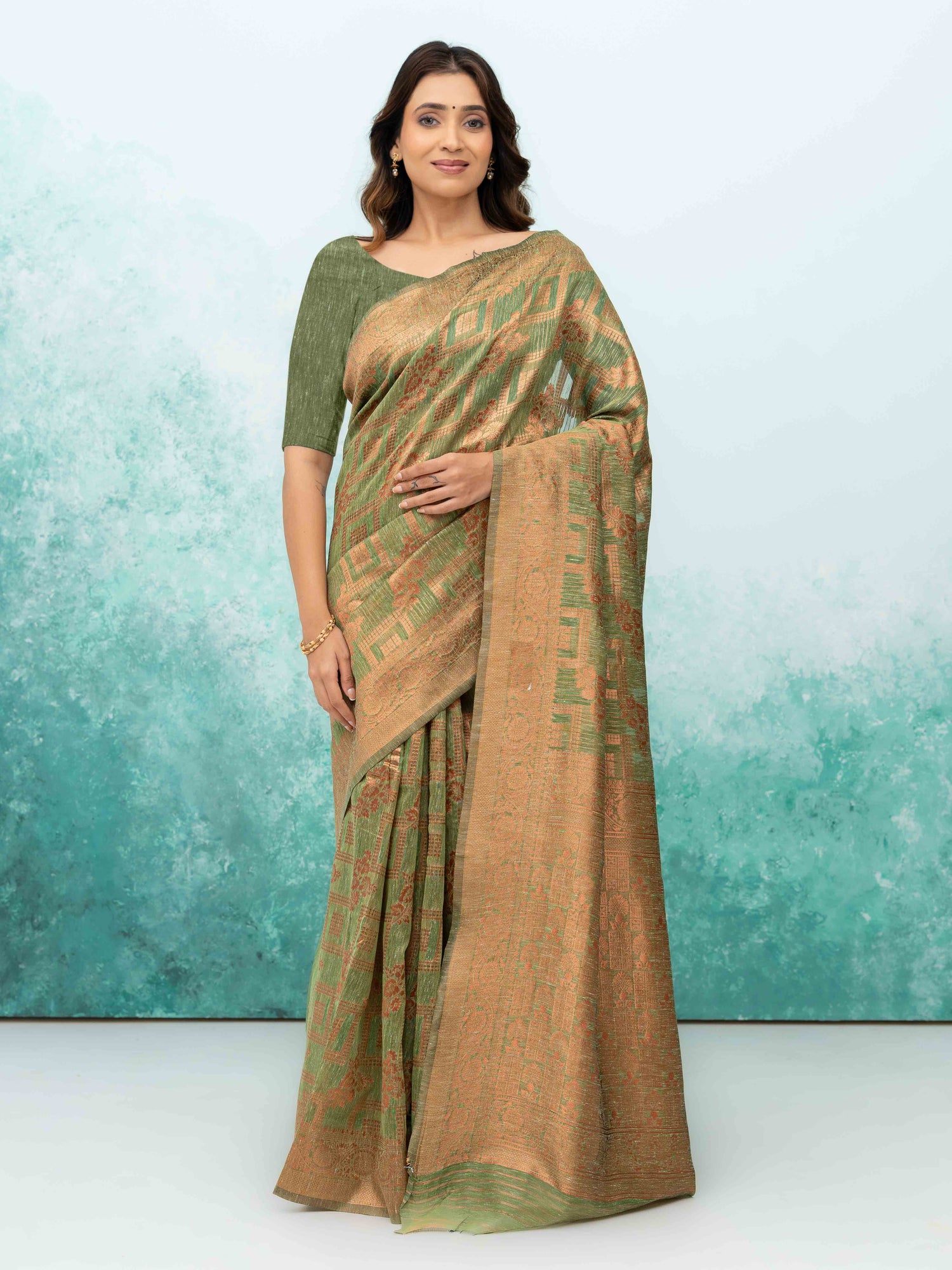 Green Poly Cotton Saree