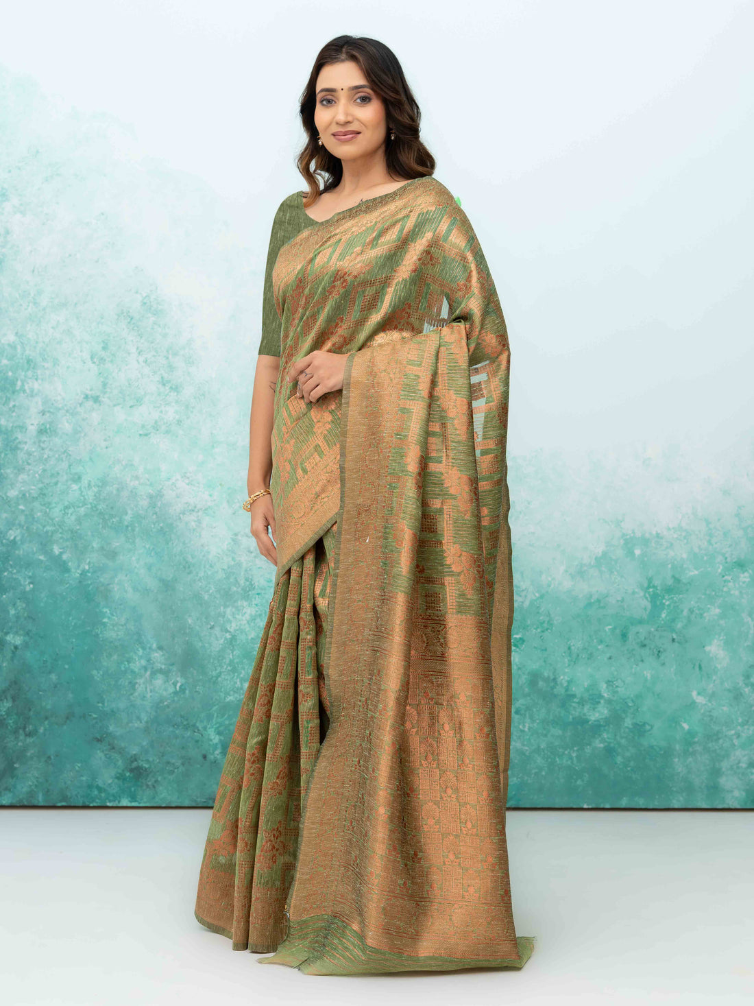 Green Poly Cotton Saree