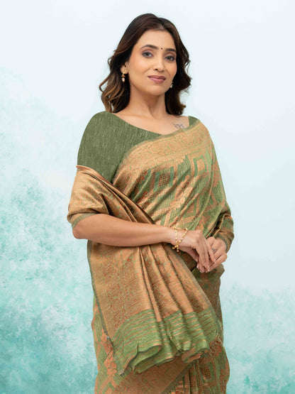 Green Poly Cotton Saree