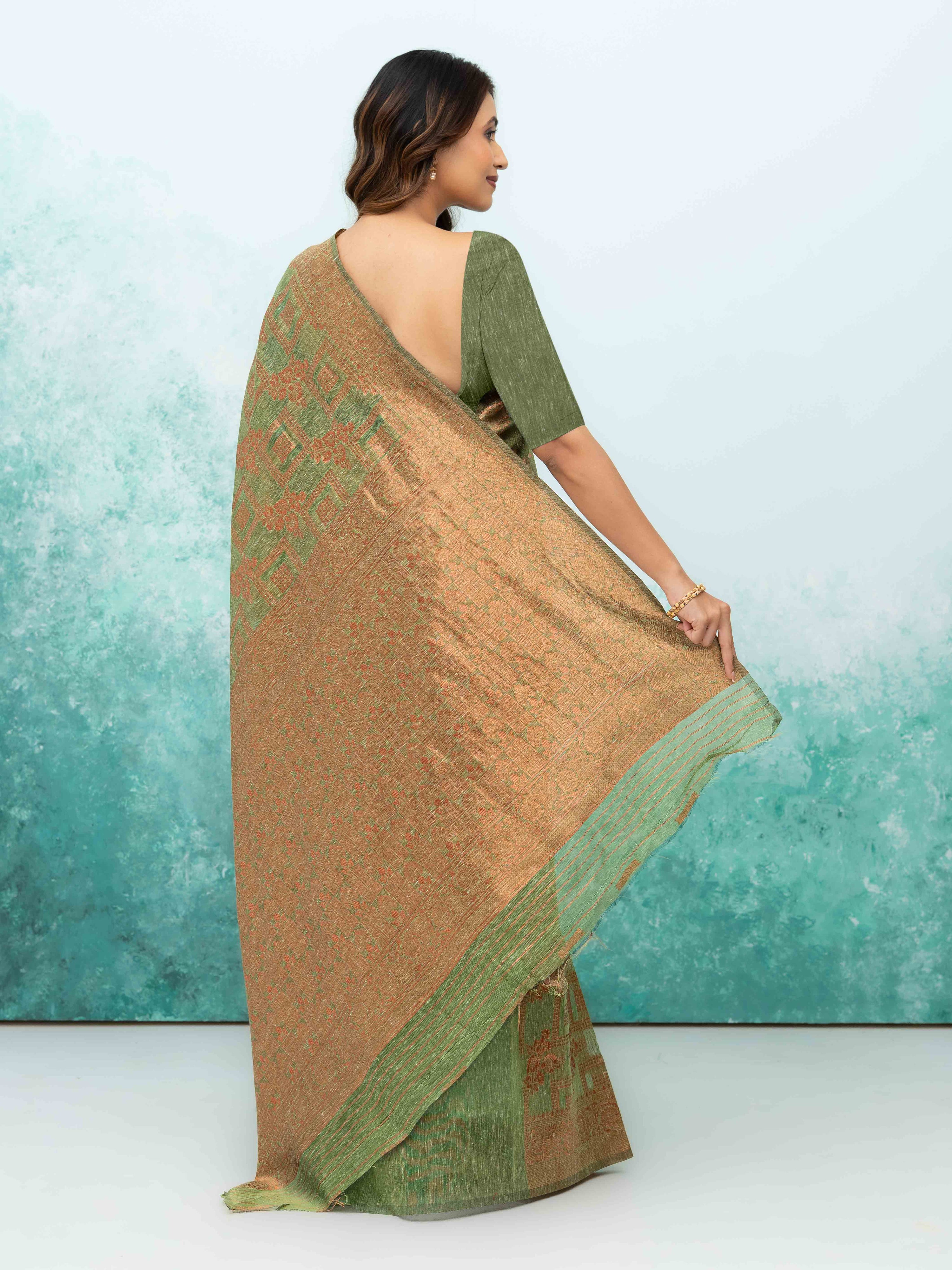 Green Poly Cotton Saree