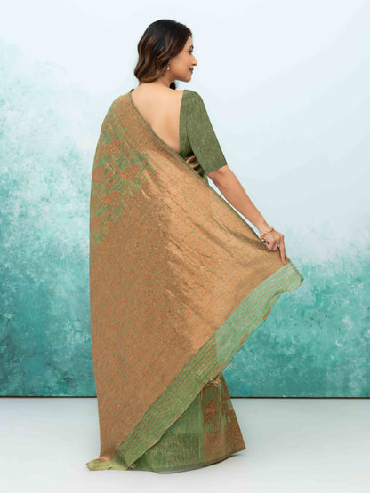 Green Poly Cotton Saree