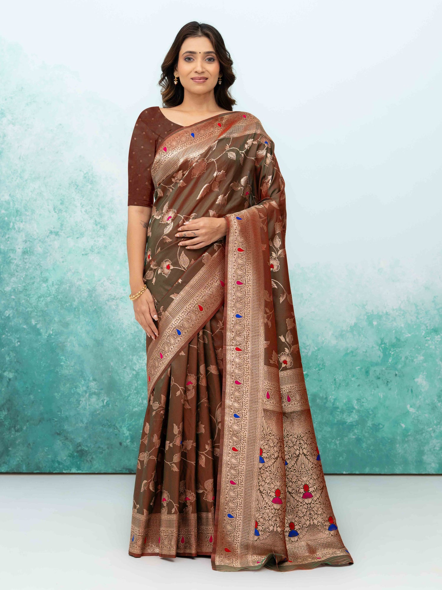 Brown Banarasi Silk Saree