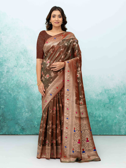 Brown Banarasi Silk Saree