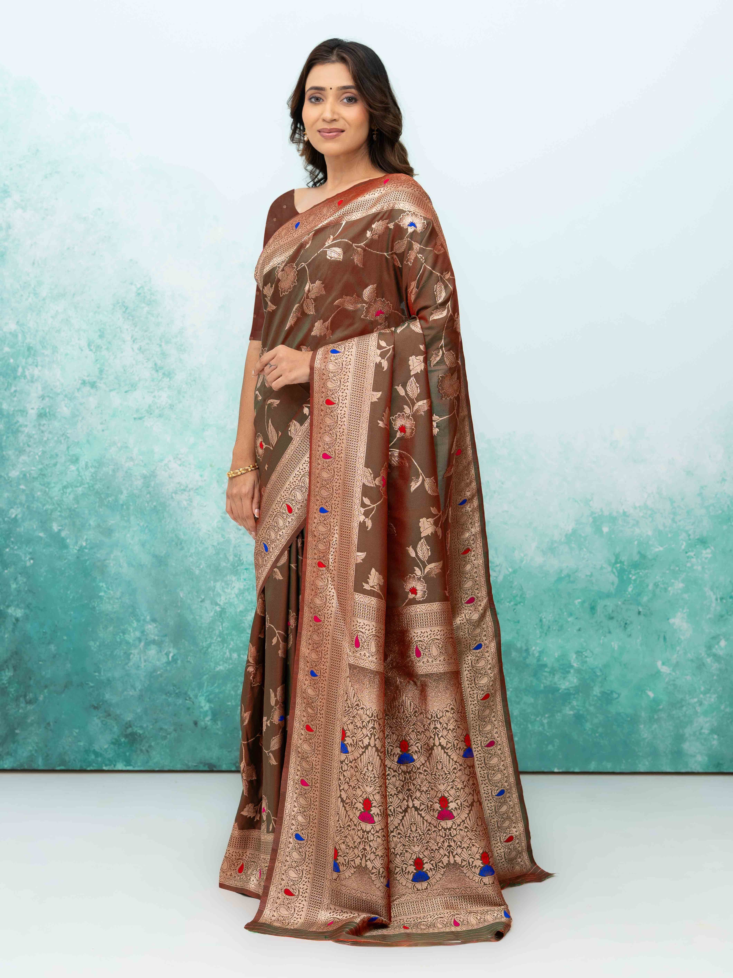Brown Banarasi Silk Saree