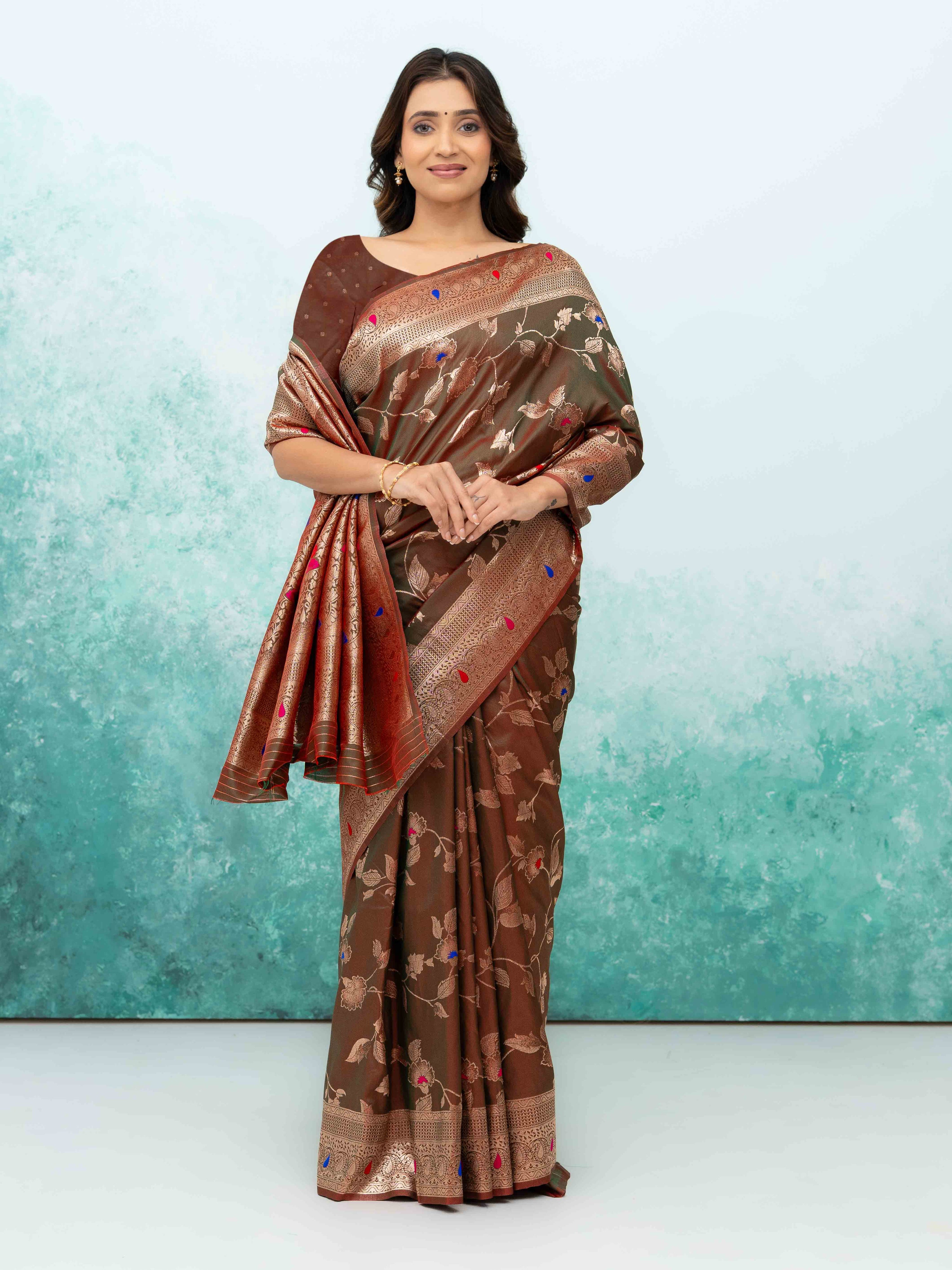 Brown Banarasi Silk Saree