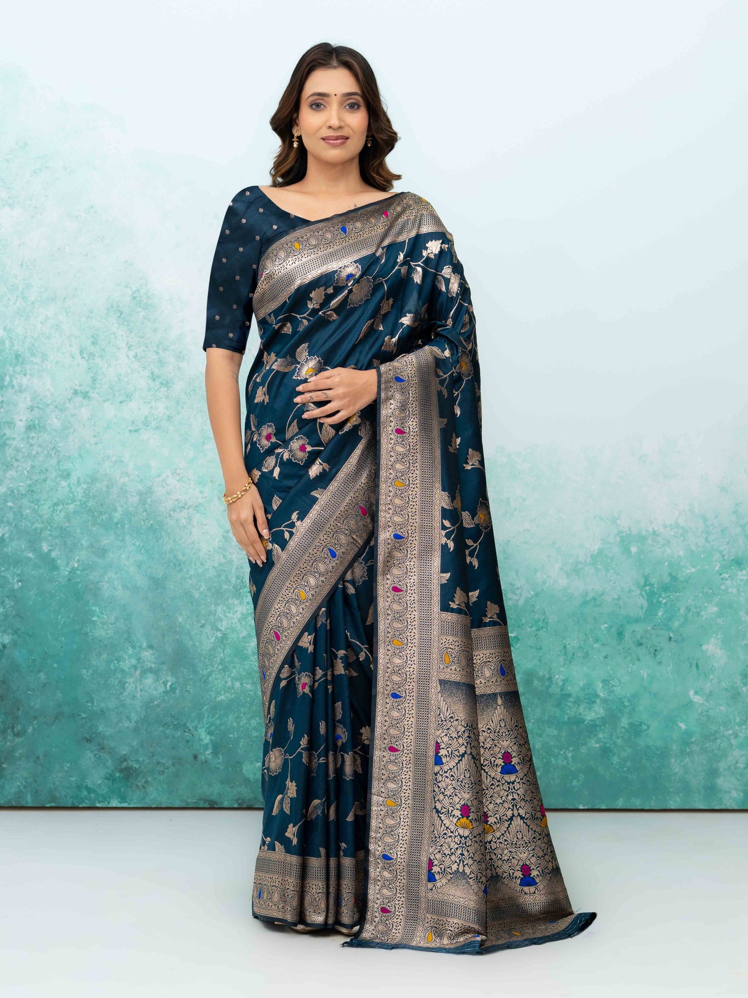 Navy Blue Banarasi Silk Saree