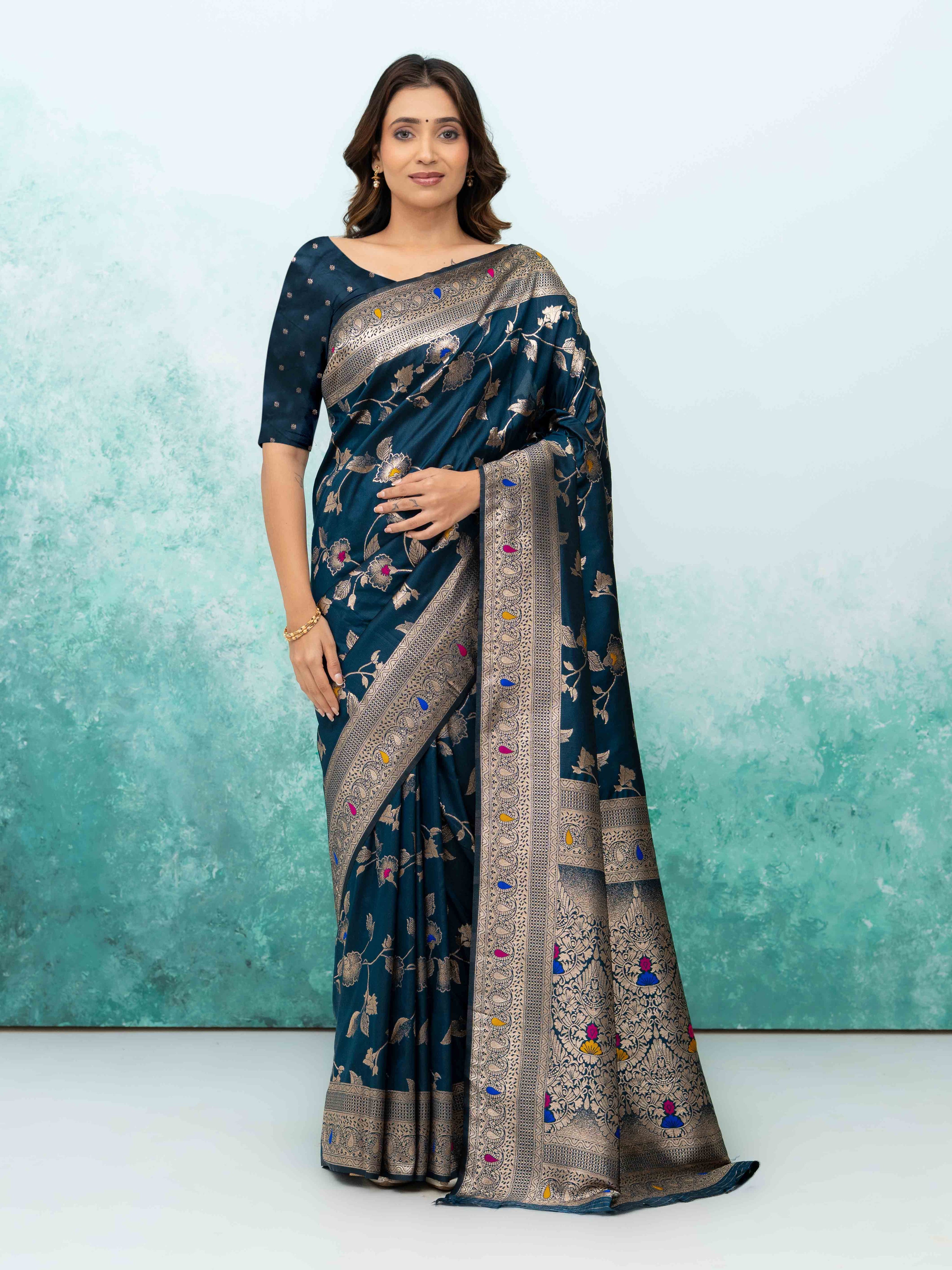 Navy Blue Banarasi Silk Saree