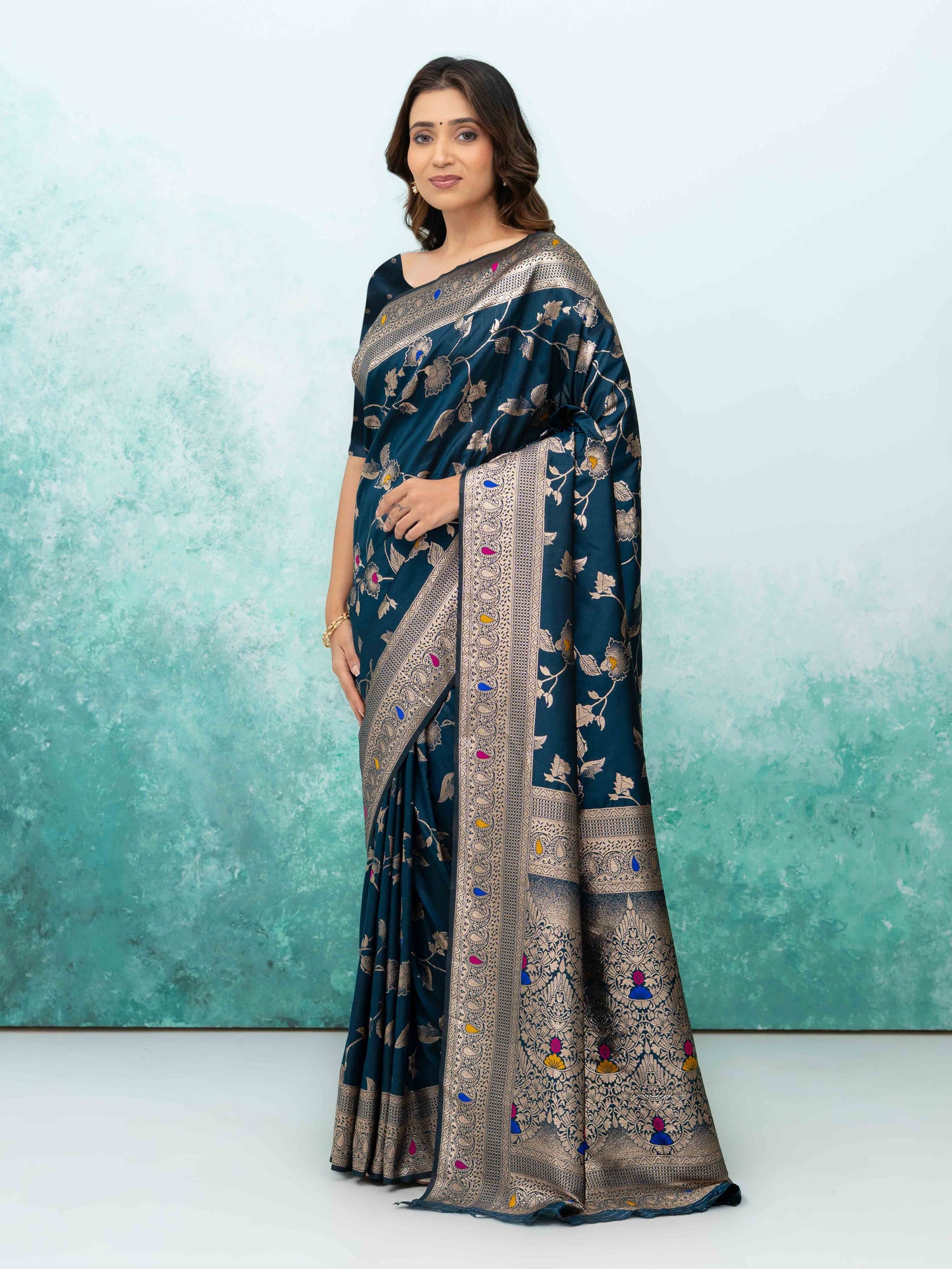 Navy Blue Banarasi Silk Saree