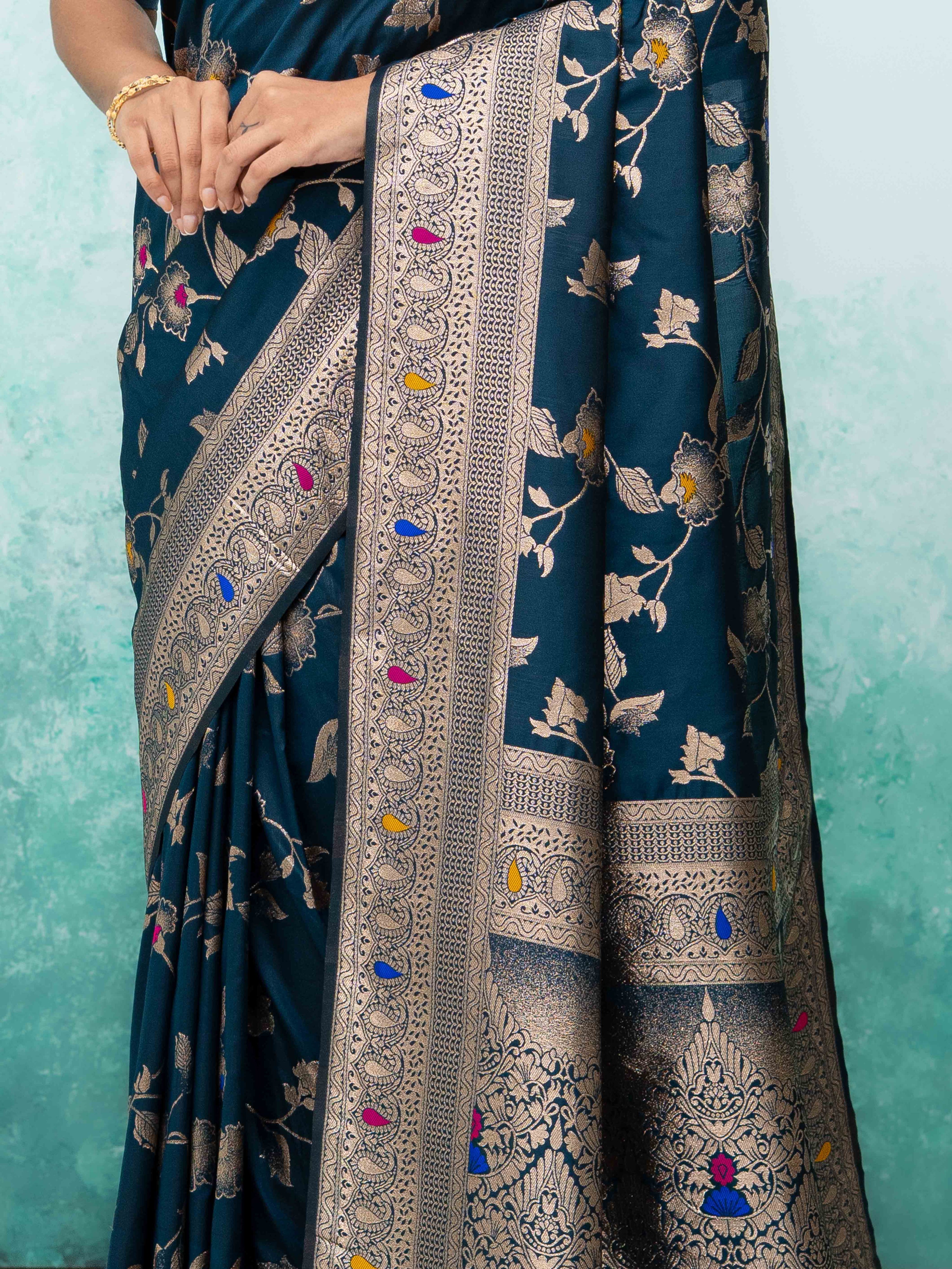 Navy Blue Banarasi Silk Saree