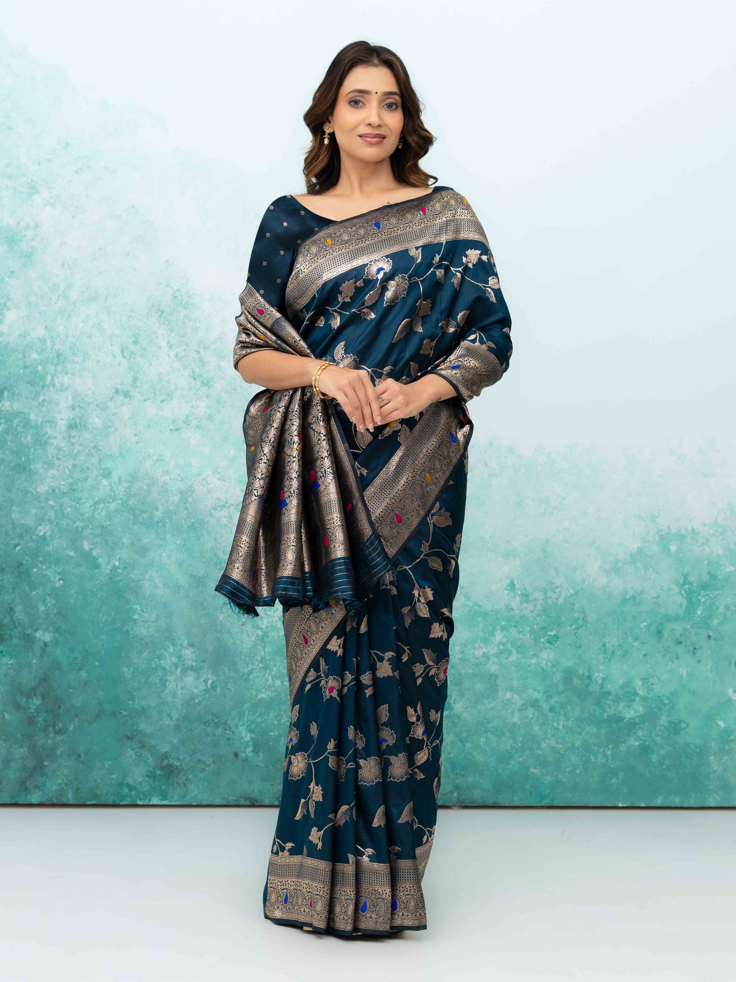 Navy Blue Banarasi Silk Saree