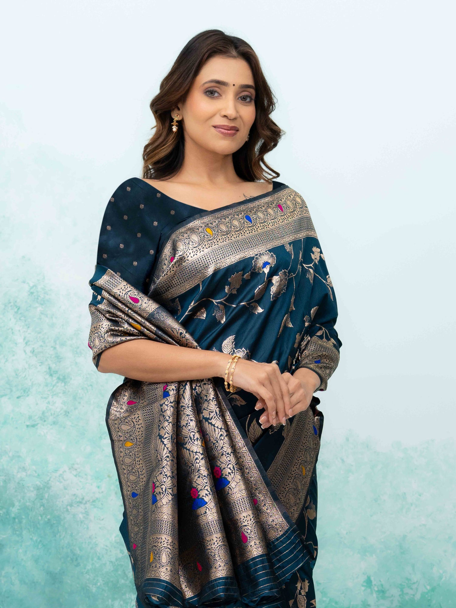 Navy Blue Banarasi Silk Saree