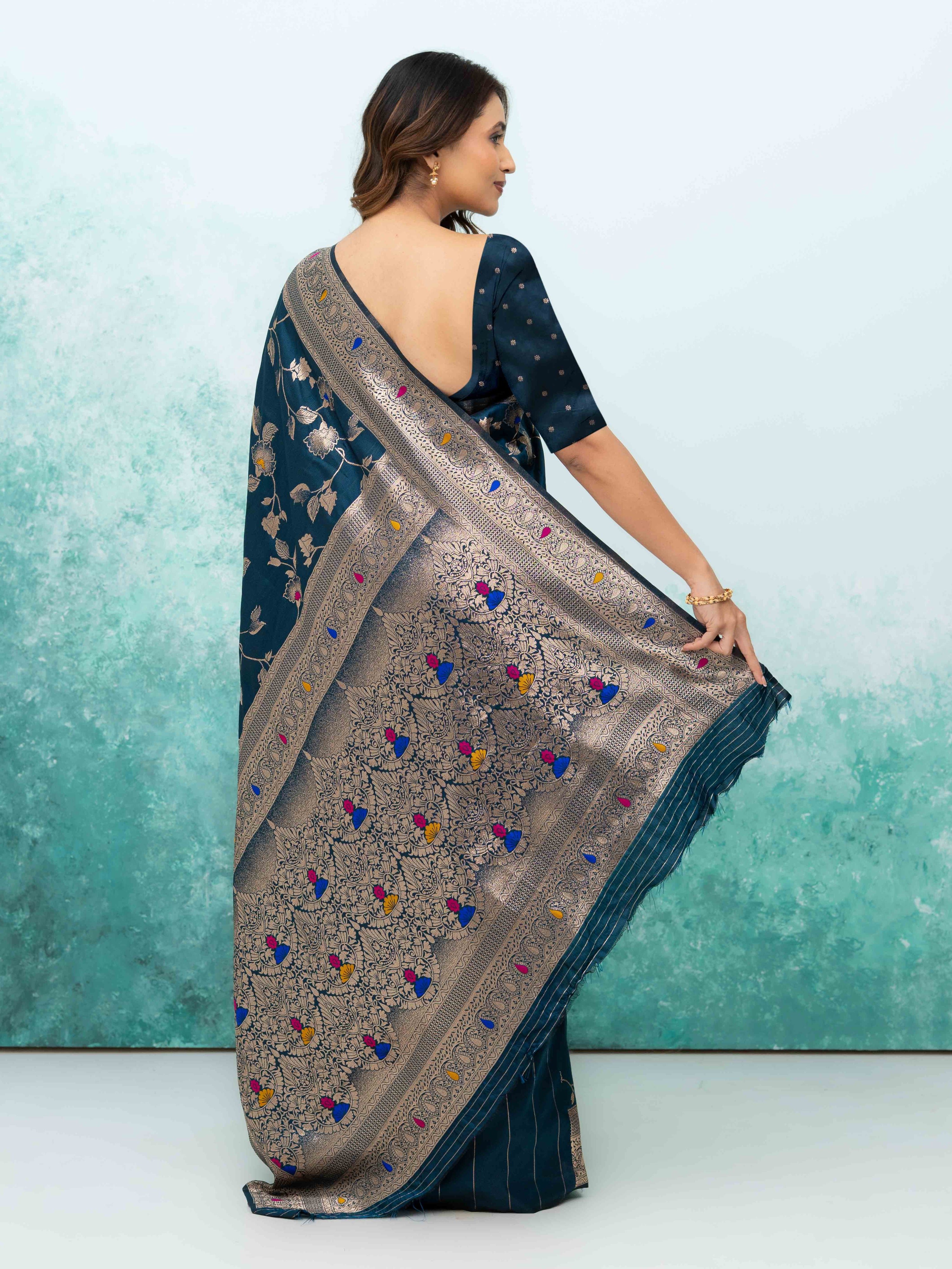 Navy Blue Banarasi Silk Saree